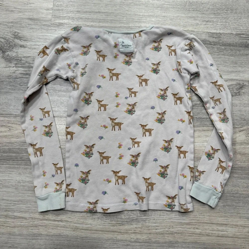 Burts‎ Bees Kids Pajamas Set Size 7 Deer Floral Organic Cotton Sleepwear 2 Piece